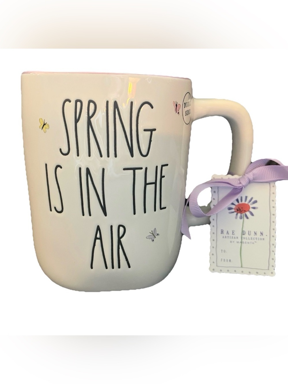 Rae Dunn Spring Is In The Air Double Sided Mug Flowers Rabbits